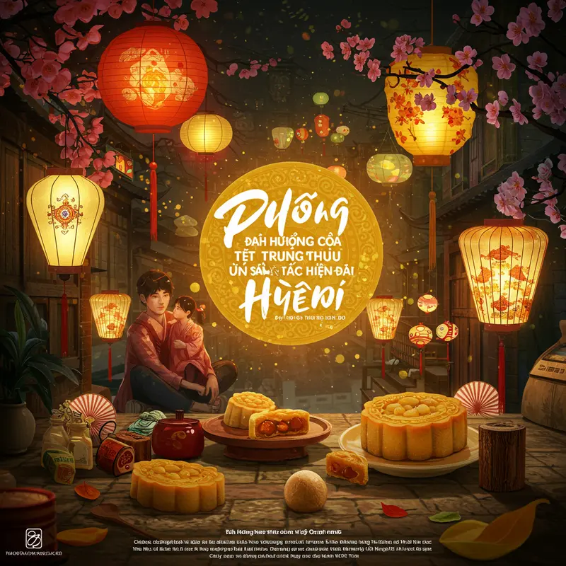 Gia đình sum họp bên ánh trăng tròn rằm tháng Tám và đèn lồng truyền thống.