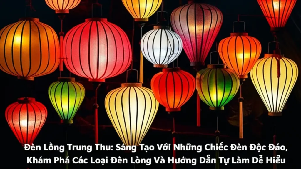 Các loại đèn lồng Trung Thu tỏa sáng trong đêm tối.