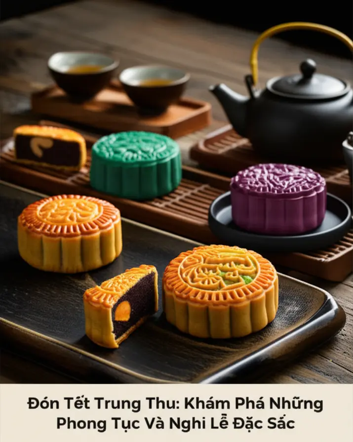 Gia đình Việt Nam đang chuẩn bị bánh Trung Thu dưới ánh trăng rằm.