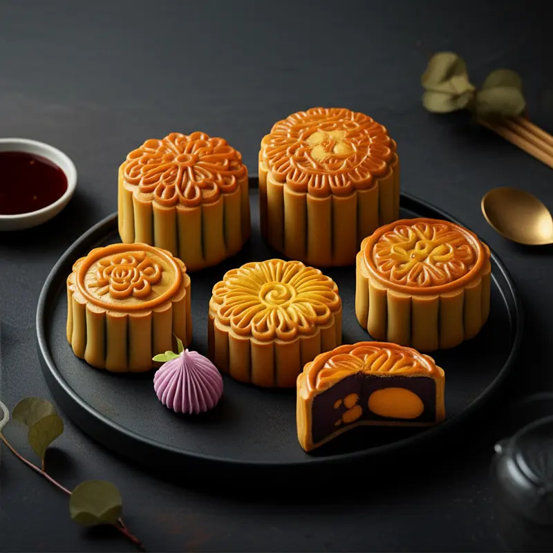 Hình ảnh gia đình truyền thống Việt Nam trong dịp Tết Trung Thu với bánh trung thu trang trí đẹp mắt.