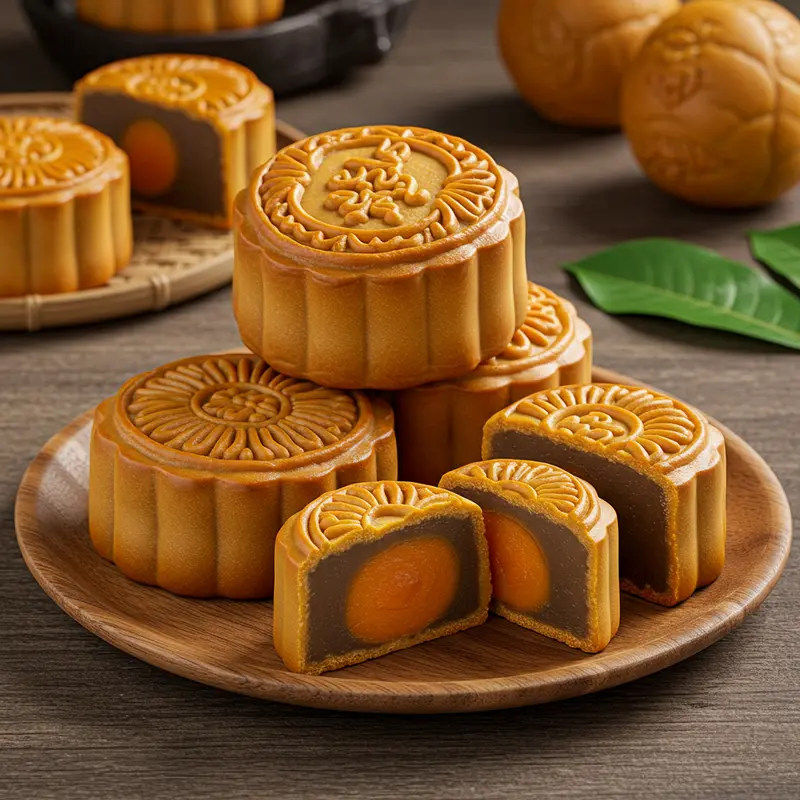 Chiếc bánh Trung Thu truyền thống với họa tiết vẽ tay và tạo hình 3D độc đáo.