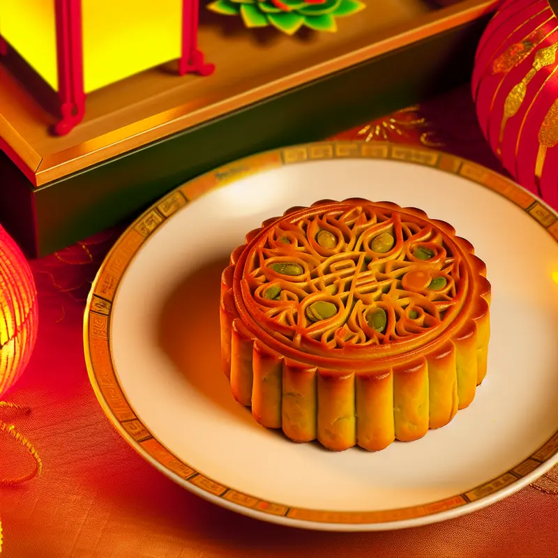 Chiếc bánh trung thu truyền thống đẹp mắt, phản ánh nét văn hóa Việt Nam trong dịp Tết Trung Thu.