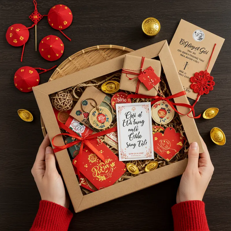 Món quà truyền thống với bánh trung thu, đèn lồng và trái cây cho gia đình dịp Trung Thu