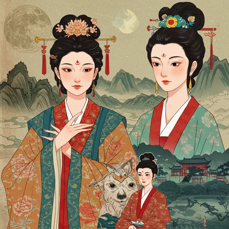 Minh họa Chị Hằng bay lên mặt trăng theo truyền thuyết Trung Quốc cổ