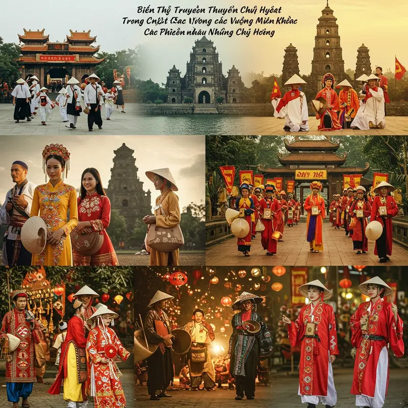 Bức tranh tượng trưng cho nguồn gốc truyền thuyết Chị Hằng với nguyệt quang và làng quê Việt Nam.