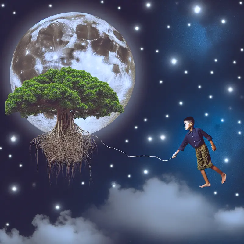 Cảnh làng quê Việt Nam cổ xưa dưới ánh trăng rằm.