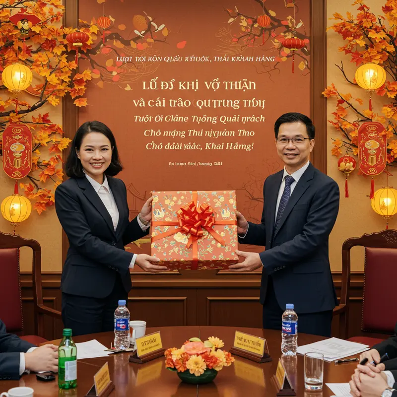 Bộ quà Trung Thu truyền thống với bánh trung thu, phong bao đỏ và đèn lồng.