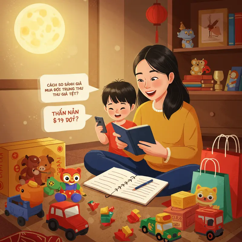 Trẻ em vui chơi với đồ chơi Trung Thu an toàn và chất lượng bên gia đình.