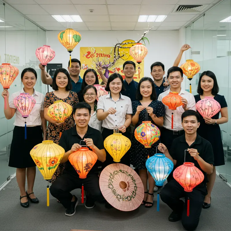 Nhân viên công sở tổ chức hoạt động team building trong không khí Trung Thu vui tươi.