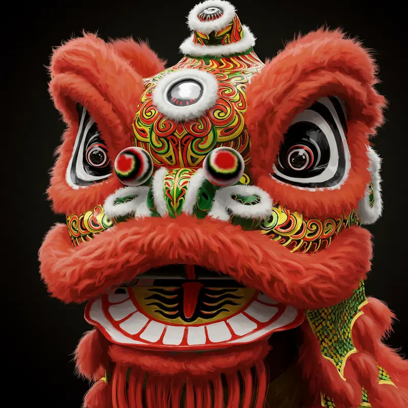Các bộ phận cấu thành trang phục múa lân truyền thống.