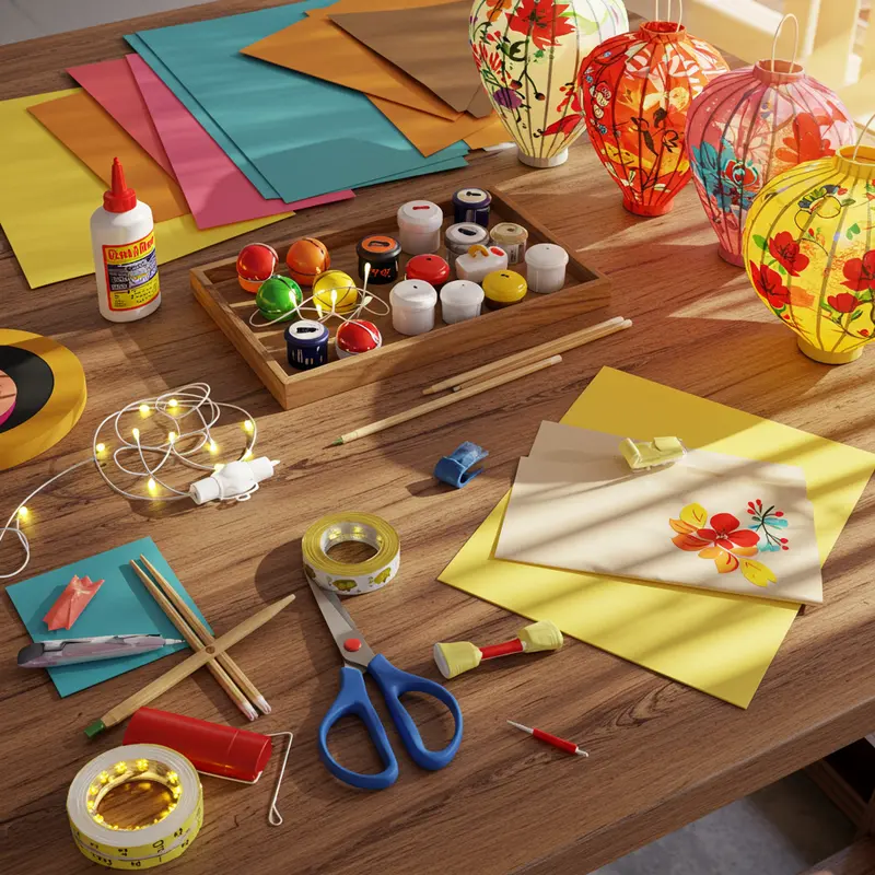 Nguyên liệu và dụng cụ cơ bản để làm đèn lồng truyền thống