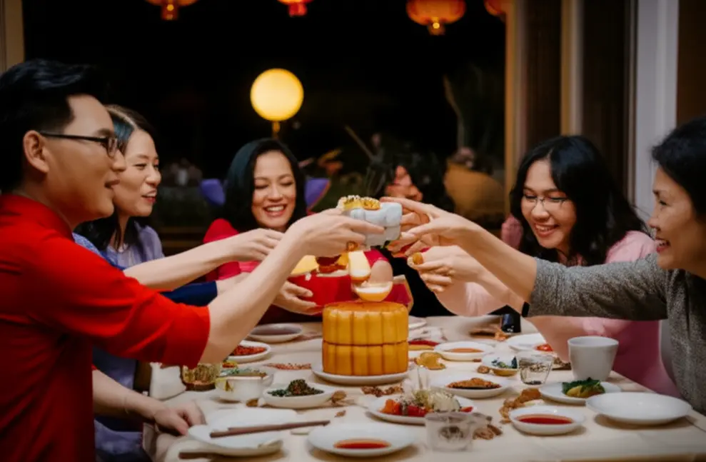 Gia đình Việt Nam chuẩn bị đón Tết Trung Thu với đèn lồng và bánh trung thu.