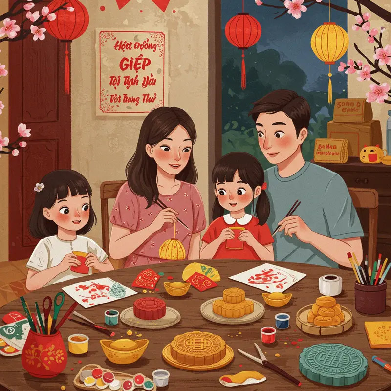 Trẻ em rước đèn trong Tết Trung Thu truyền thống dưới ánh trăng tròn.