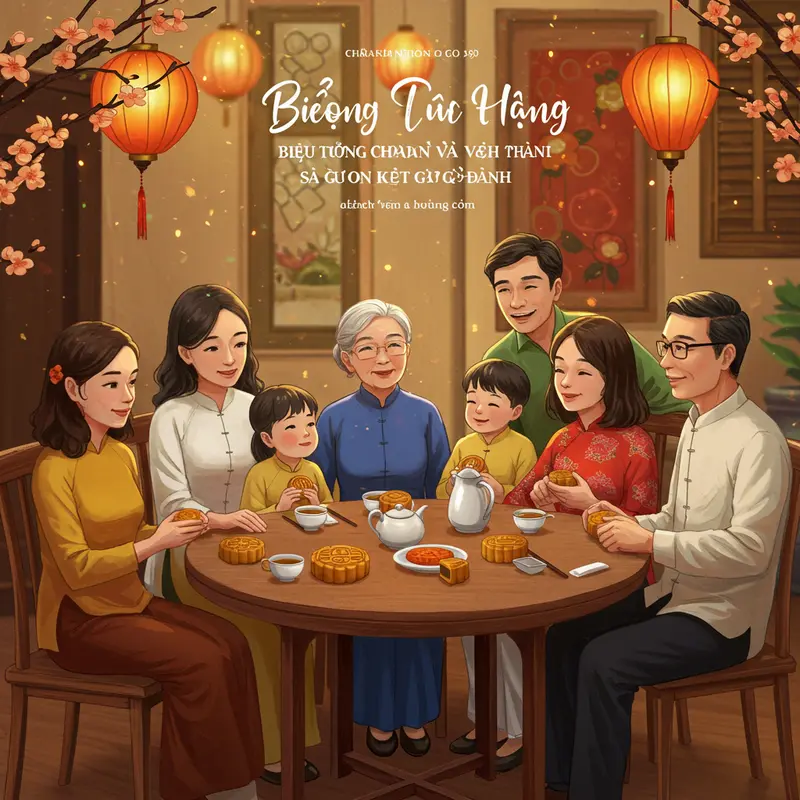 Gia đình Việt Nam sum họp thưởng thức bánh Trung Thu dưới ánh trăng rằm.