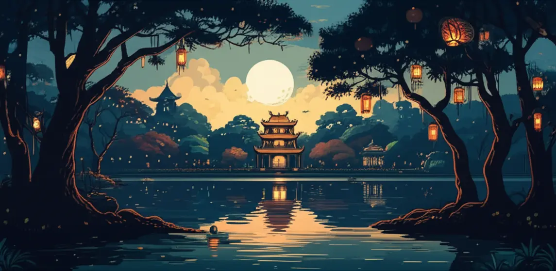 Hồ Gươm lung linh dưới ánh trăng rằm Trung Thu.
