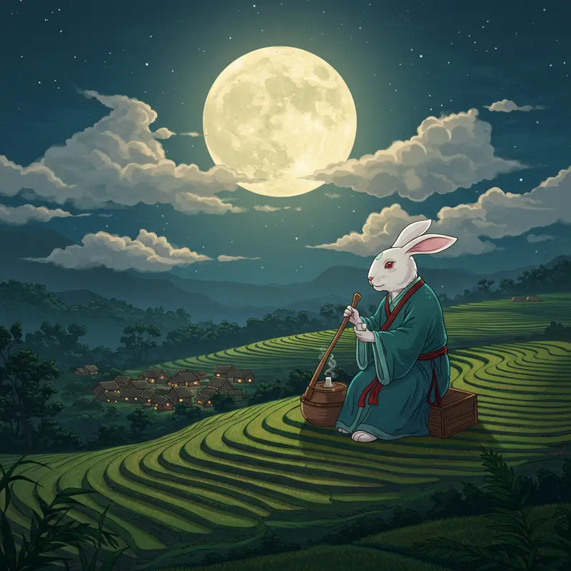 Bình minh trăng trên cánh đồng lúa truyền thống Việt Nam.