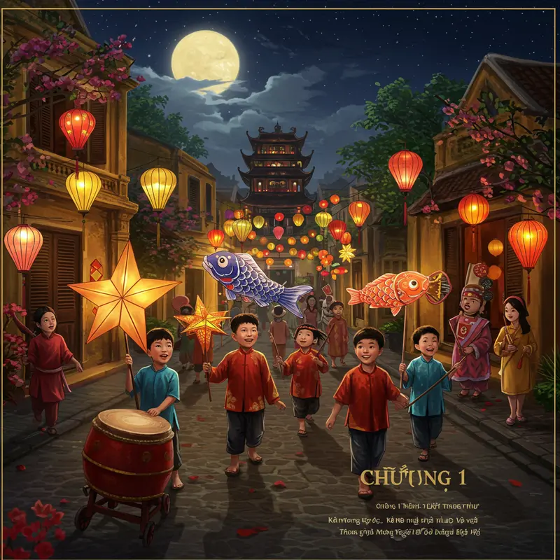 Không khí rộn ràng của Tết Trung Thu với đoàn rước đèn của các em nhỏ.