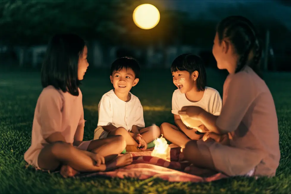 Gia đình Việt Nam chuẩn bị đón Tết Trung Thu với đèn lồng và bánh trung thu.