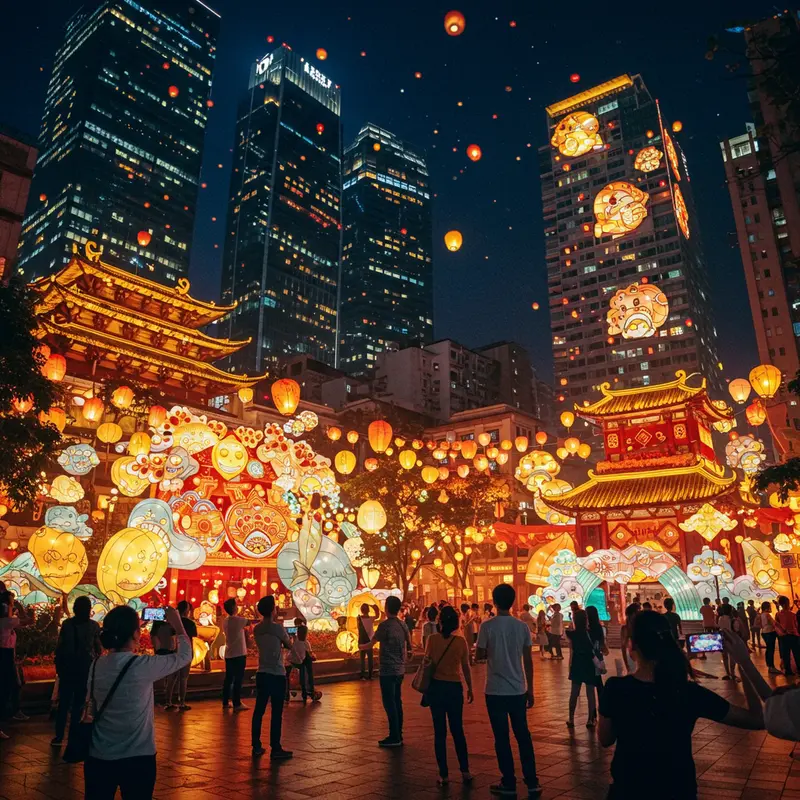 Ngôi làng Trung Quốc truyền thống dưới ánh trăng tròn rằm.