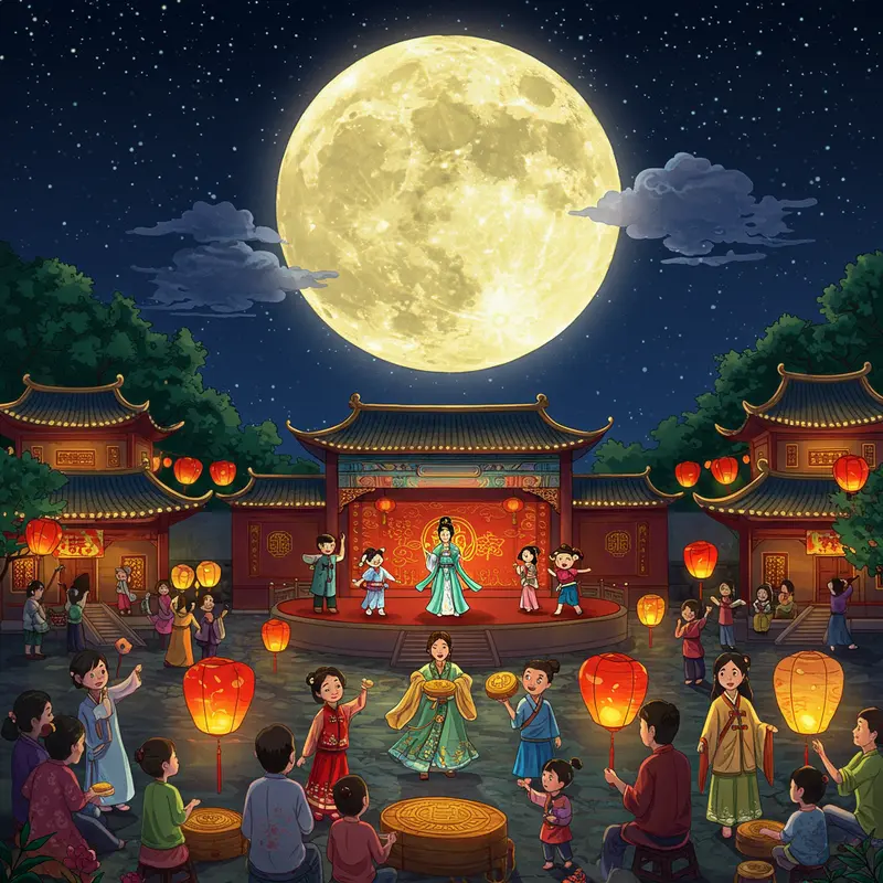 Minh họa Chị Hằng bay lên mặt trăng theo truyền thuyết Trung Quốc cổ