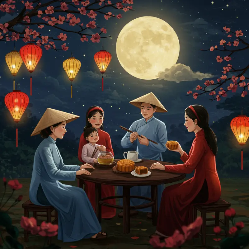 Không khí sum họp gia đình bên bánh Trung Thu truyền thống trong dịp Tết Trung Thu