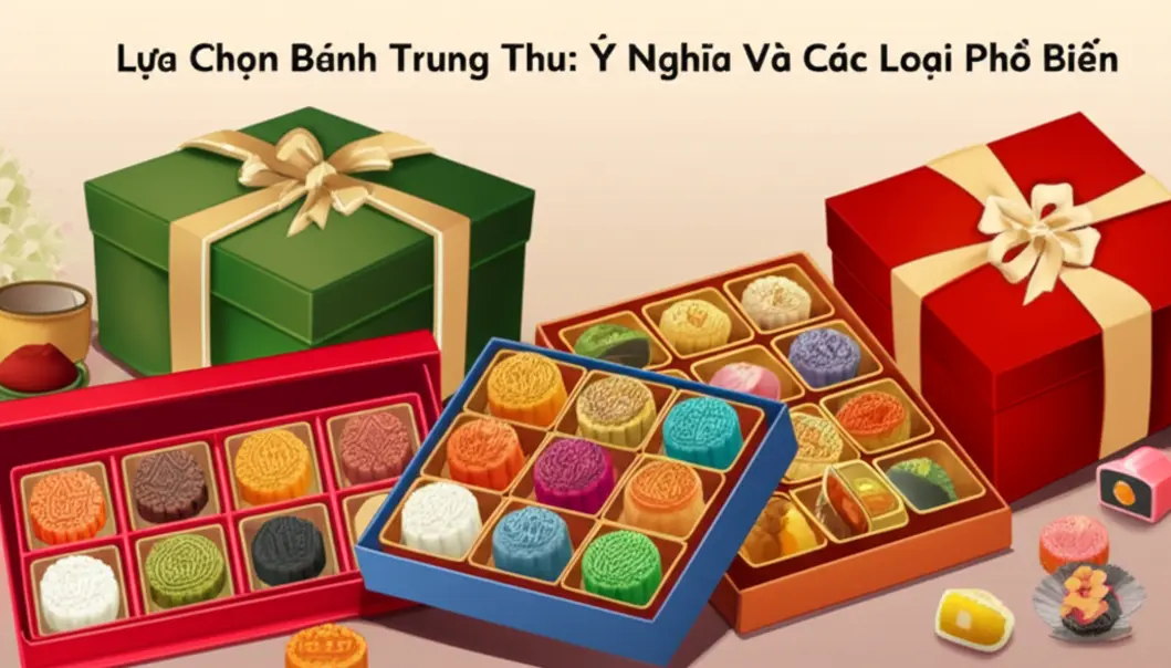 Hình ảnh gia đình truyền thống Việt Nam trong dịp Tết Trung Thu với bánh trung thu trang trí đẹp mắt.