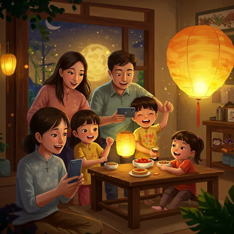 Không gian trang trí ấm áp cho đêm hội Trung Thu tại nhà.