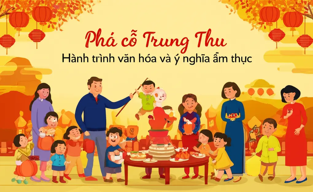 Bức tranh lịch sử về gia đình Việt Nam mừng Tết Trung Thu.