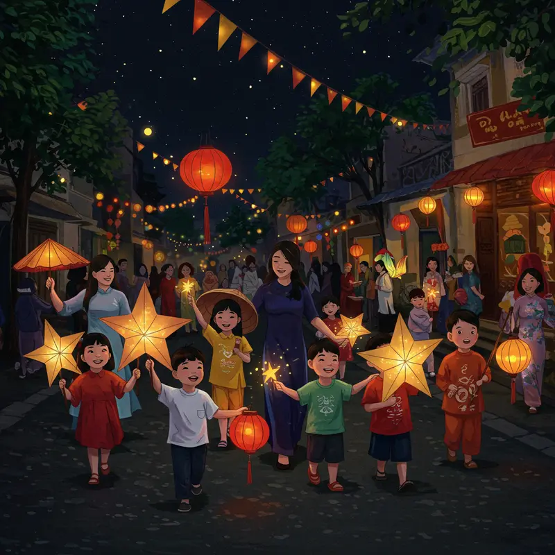 Buổi họp lập kế hoạch tổ chức rước đèn Trung Thu tại khu phố với sự tham gia của phụ huynh và giáo viên.