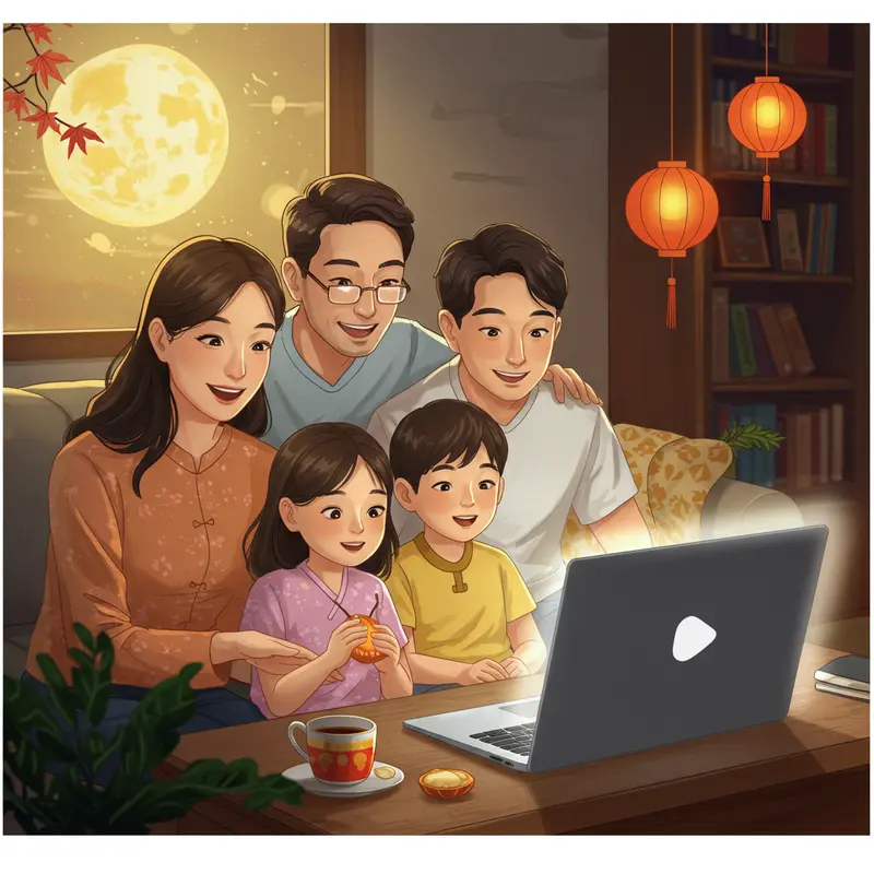 Gia đình kết nối qua video trong ngày Tết Trung Thu