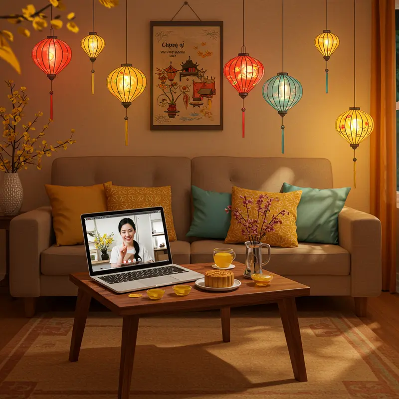 Gia đình kết nối qua video trong ngày Tết Trung Thu