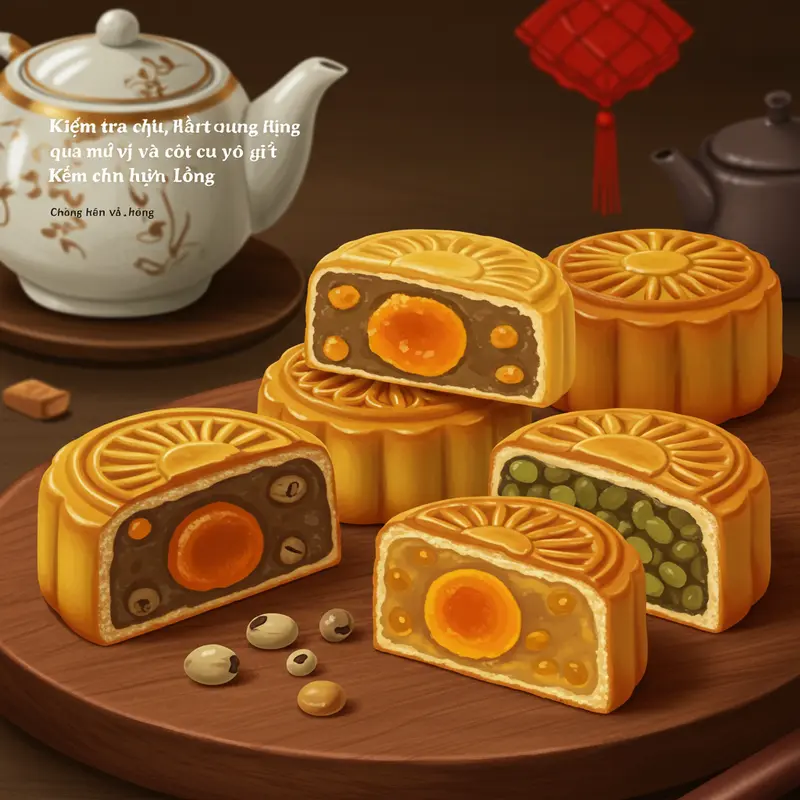 Bao bì bánh Trung Thu với tem nhãn và mã QR dùng để kiểm tra nguồn gốc sản phẩm.