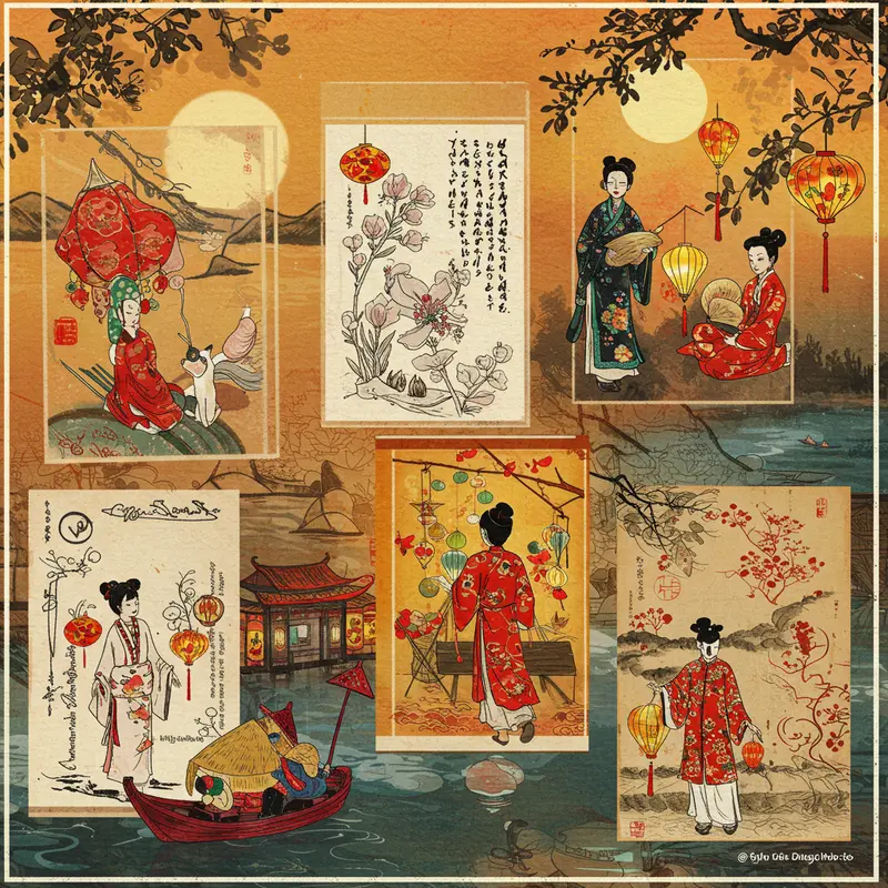 Gia đình sum họp bên ánh trăng tròn rằm tháng Tám và đèn lồng truyền thống.