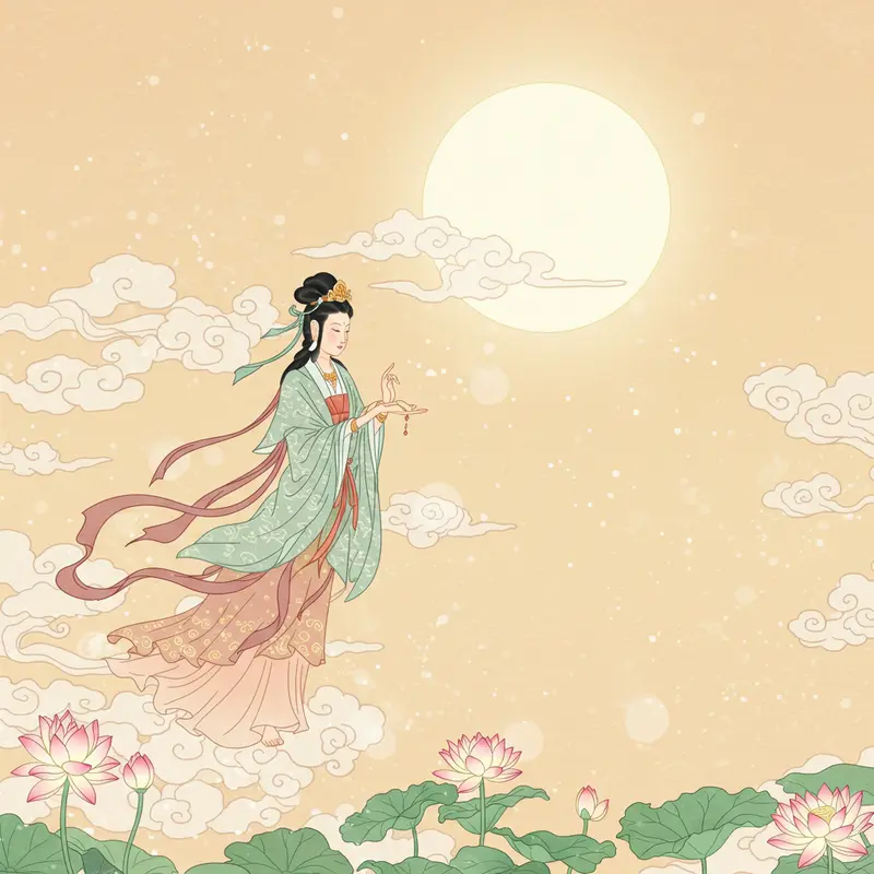Minh họa Chị Hằng bay lên mặt trăng theo truyền thuyết Trung Quốc cổ