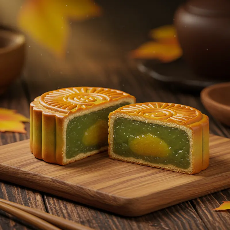 Chiếc bánh Trung Thu nhân đậu xanh mềm mịn và thơm ngon