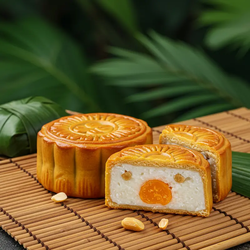 Chiếc bánh Trung Thu nhân đậu xanh mềm mịn và thơm ngon