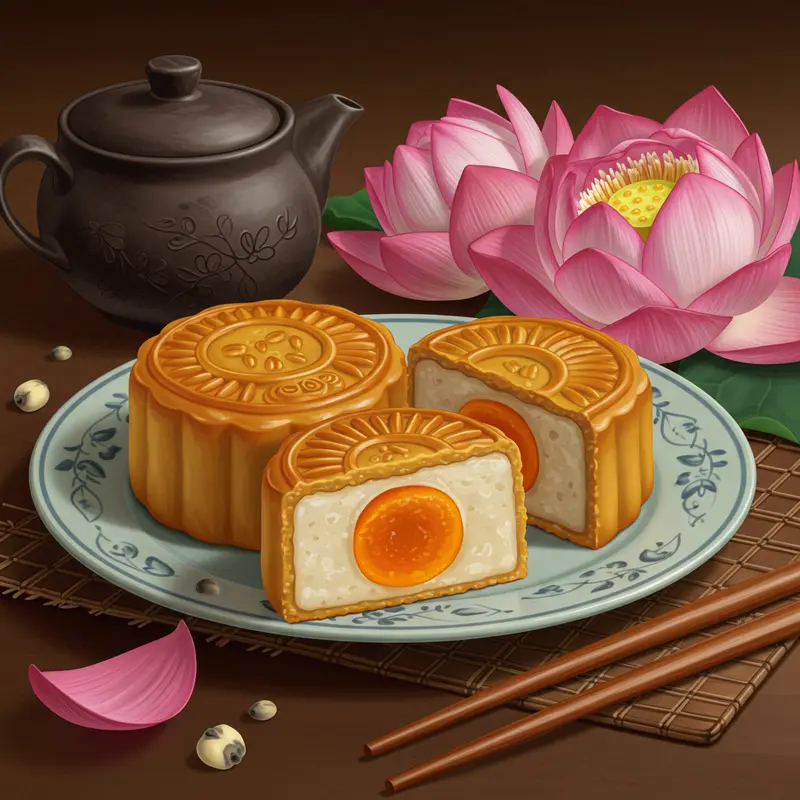 Chiếc bánh Trung Thu nhân đậu xanh mềm mịn và thơm ngon