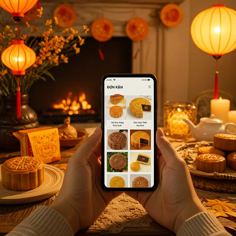 Người dùng dễ dàng đặt bánh Trung Thu online qua điện thoại tại nhà.