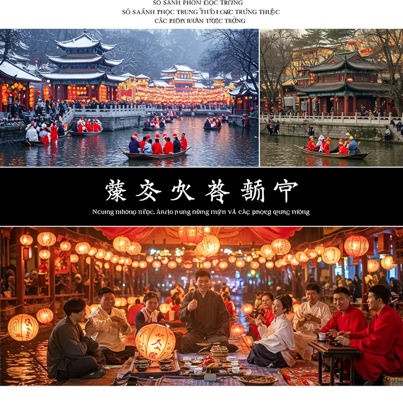 Ngôi làng Trung Quốc truyền thống dưới ánh trăng tròn rằm.