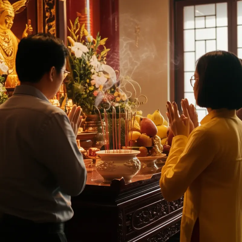 Gia đình Việt Nam đang chuẩn bị bánh Trung Thu dưới ánh trăng rằm.