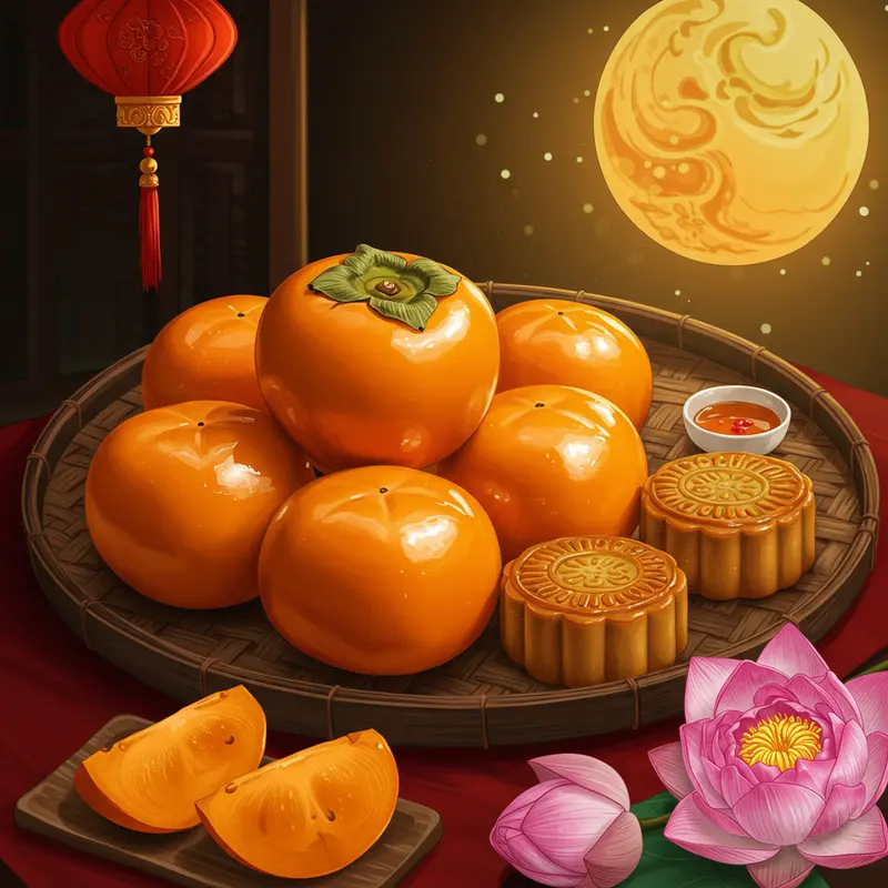 Mâm cỗ Trung Thu với các loại trái cây truyền thống và đèn lồng sáng tạo không khí ấm cúng.