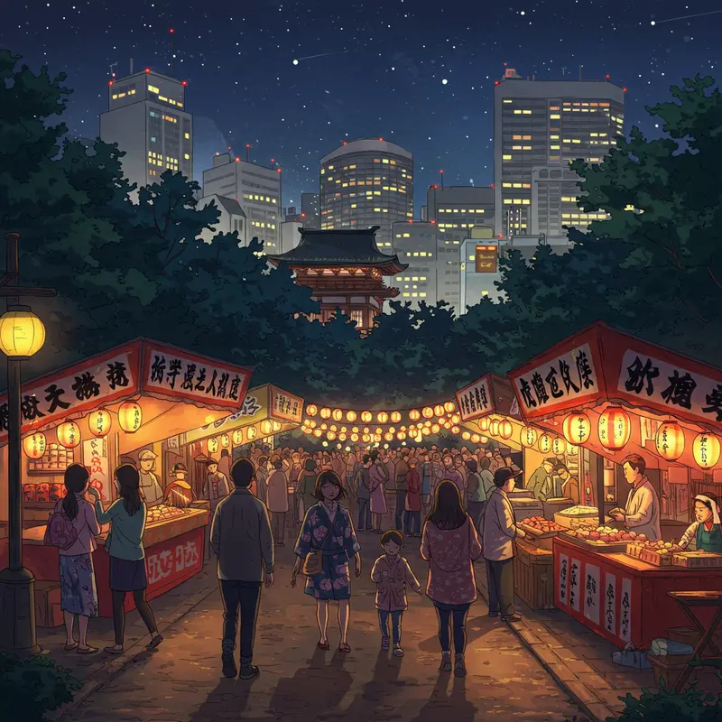 Phong cảnh truyền thống lễ hội Tsukimi với trăng tròn, cỏ lau và bánh dango.