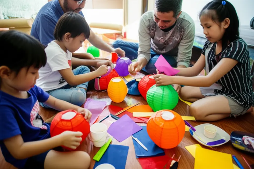 Trẻ em cầm lồng đèn trong lễ hội Tết Trung Thu.