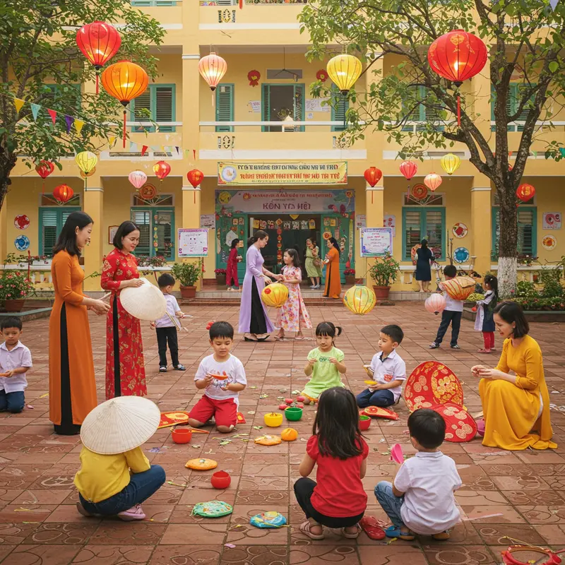 Gia đình Việt vui chơi các trò chơi dân gian truyền thống trong dịp Trung Thu.