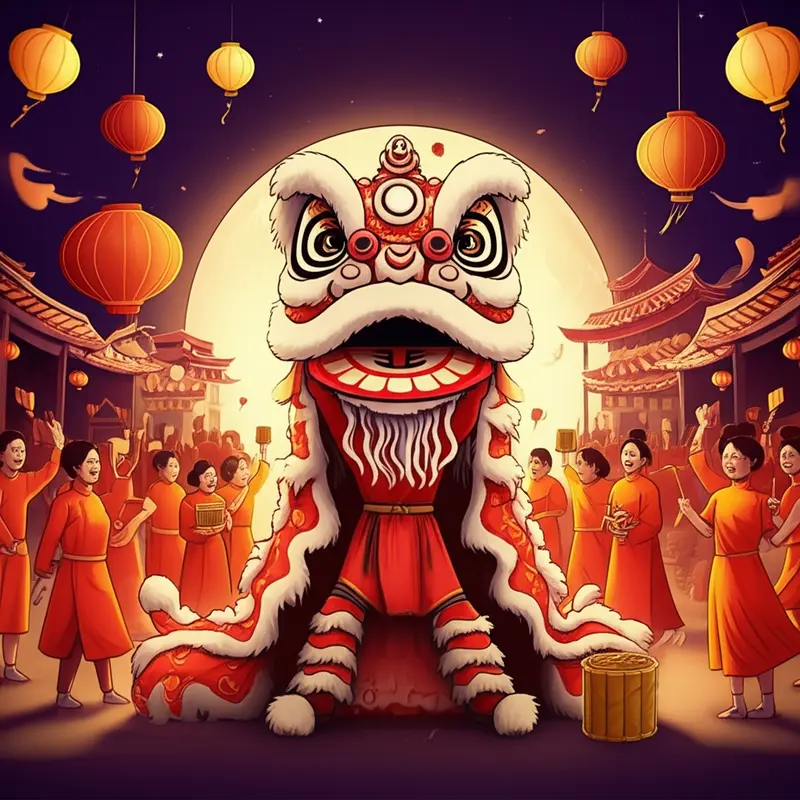 Cảnh trang trí, múa lân rồng trong lễ hội Trung Thu