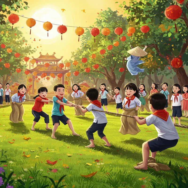 Gia đình Việt vui chơi các trò chơi dân gian truyền thống trong dịp Trung Thu.