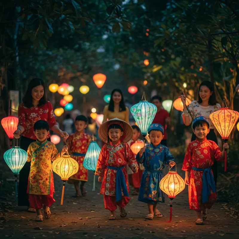 Không gian trang trí ấm áp cho đêm hội Trung Thu tại nhà.