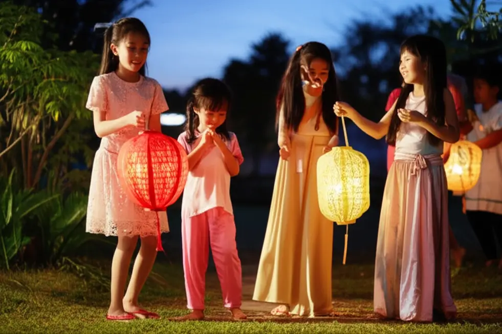 Gia đình làm lồng đèn Trung Thu truyền thống.