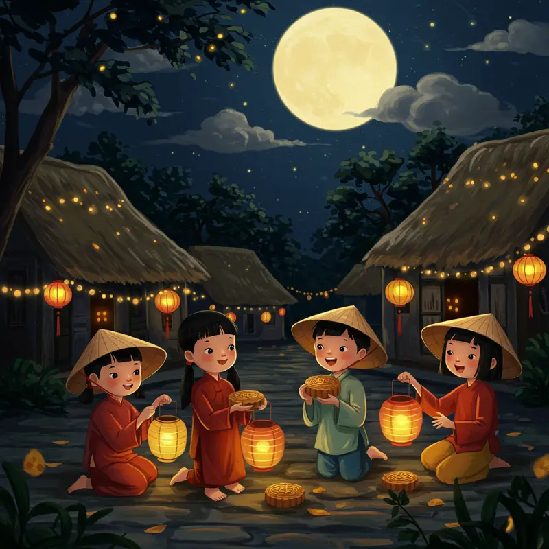 Gia đình Việt Nam quây quần bên bánh Trung Thu truyền thống dịp Tết Trung Thu