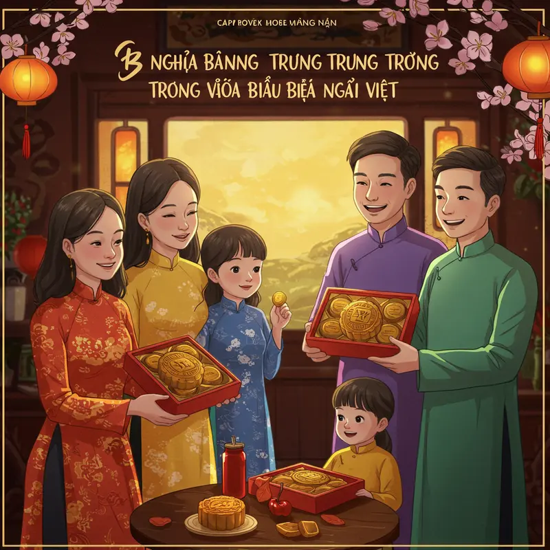 Bánh Trung Thu truyền thống Việt Nam với đèn lồng và trang trí Tết Trung Thu.